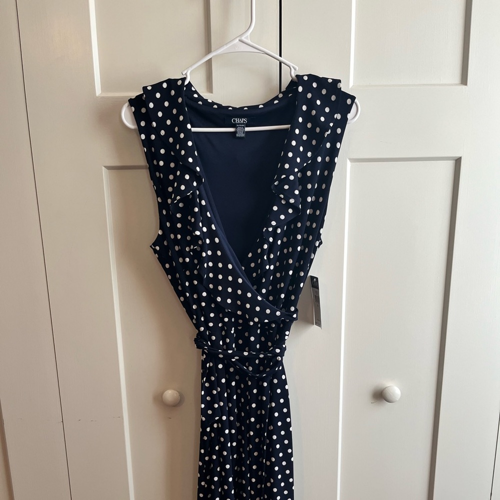 Chaps NWT Faux wrap polka dot dress Size XL